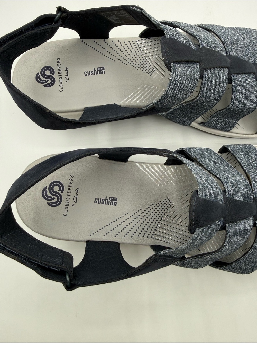 Clarks Cloudsteppers Arla Shaylie Sandals Navy Blue Comfort Slingback Wedge - Picture 6 of 16